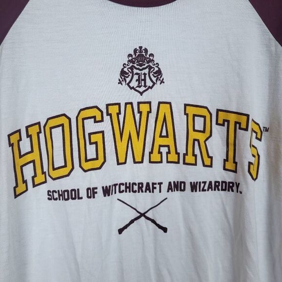 Harry Potter Womens Hogwarts School Tee Large White Maroon Wizard Semi Sheer - Picture 3 of 6